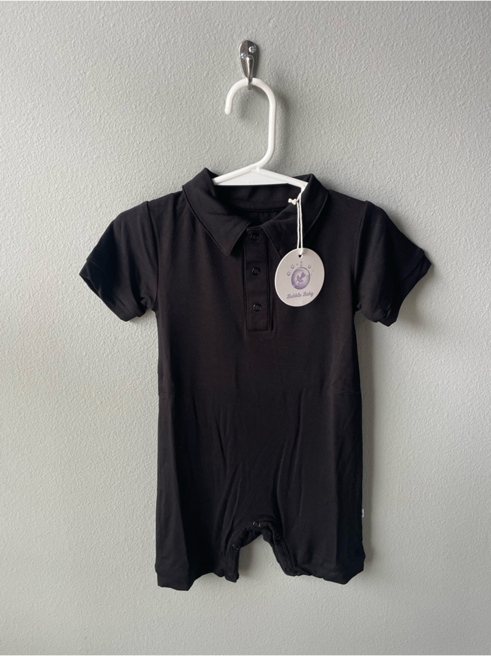 Bubble Baby Black Bamboo Collared Romper New with Tag